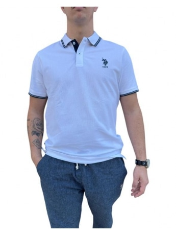 U.s. Polo polo bianca uomo in piquet di cotone dettagli blu navy logo sul petto
