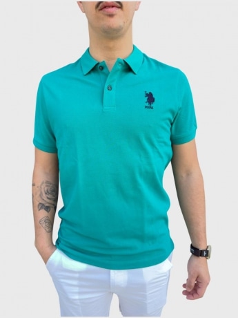 U.s. Polo polo verde acqua uomo in piquet di cotone logo ricamato sul petto