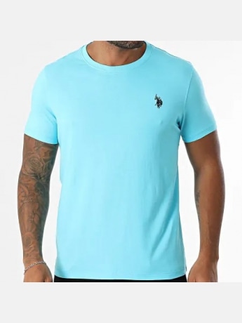 U.s. Polo tshirt turchese uomo in piquet di cotone logo ricamato sul petto