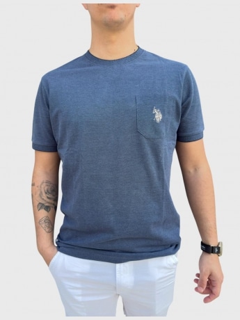 U.s. Polo tshirt blu uomo in piquet di cotone mini logo sul taschino