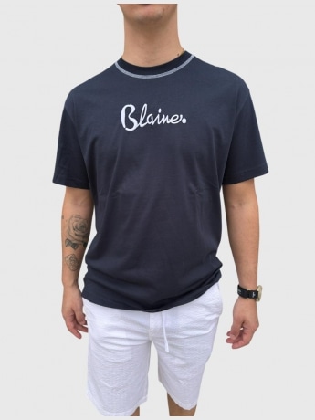 Harmont&blaine tshirt blu navy uomo in cotone maxi logo sul davanti