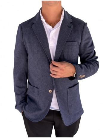 Harmont&blaine giacca blu uomo in misto lino mini logo sul petto