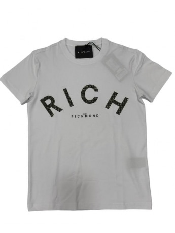 Richmond tshirt bianca donna in cotone logo con strass a contrasto