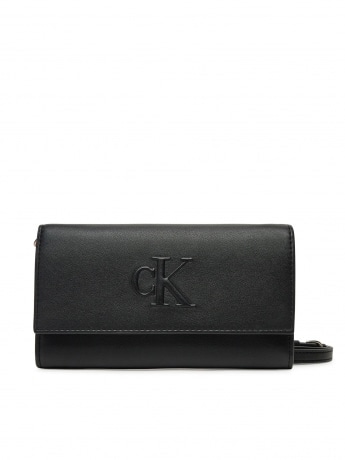 Calvin Klein portafoglio nero donna in ecopelle con tracolla logo in rilievo