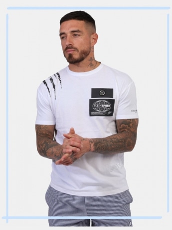 Plein Sport tshirt bianca uomo maxi logo sul petto