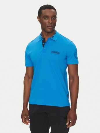 Napapijri polo azzurra uomo in cotone logo sul petto e sul braccio