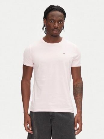 Tommy Jeans tshirt rosa uomo in cotone mini logo sul petto