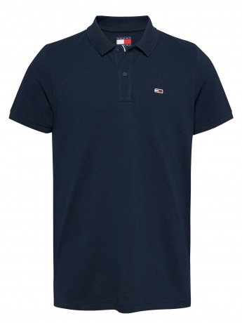 Tommy Jeans polo blu navy uomo in piquet di cotone logo sul petto