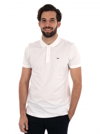 Tommy Jeans polo bianca uomo in piquet di cotone mini logo sul petto