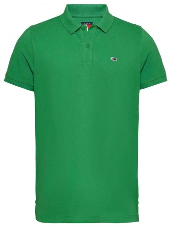 Tommy Jeans polo verde uomo in piquet di cotone mini logo sul petto