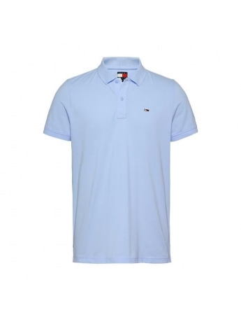 Tommy Jeans polo celeste polvere uomo in piquet di cotone mini logo sul petto