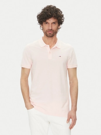 Tommy Jeans polo rosa uomo in piquet di cotone mini logo sul petto