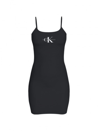 Calvin Klein abito nero donna in cotone midi logo a contrasto sul davanti