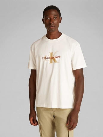Calvin Klein tshirt ecru uomo in cotone maxi logo sul davanti