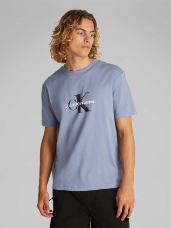 Calvin Klein tshirt celeste uomo in cotone maxi logo sul davanti