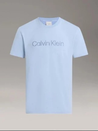 Calvin Klein tshirt celeste uomo in cotone logo lettering sul davanti