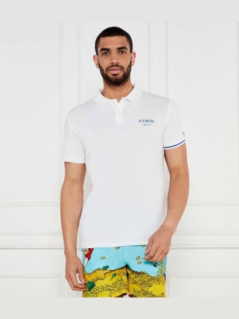 Iceberg polo bianca uomo in cotone mini logo sul petto e sul braccio a contrasto