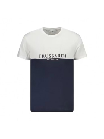 Trussardi tshirt bianca uomo con dettagli blu navy logo lettering sul davanti