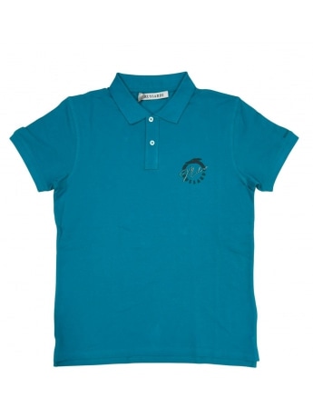 Trussardi polo verde acqua uomo in cotone stampa logo sul petto