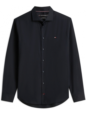 Tommy Hilfiger camicia blu navy uomo in popeline di cotone mini logo sul petto