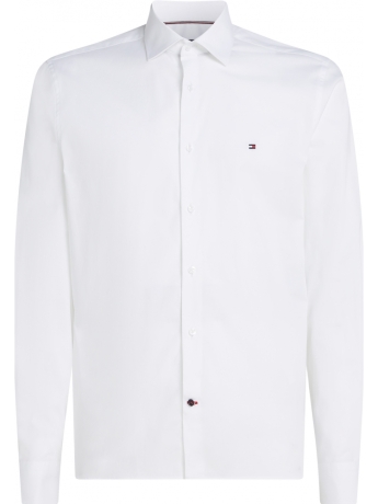 Tommy Hilfiger camicia bianca uomo in popeline di cotone mini logo sul petto