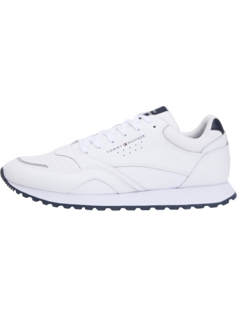 Tommy Hilfiger scarpe bianche uomo in pelle dettagli blu navy logo sul lato