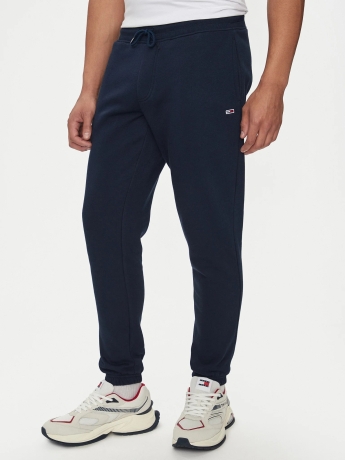 Tommy Hilfiger pantalone blu navy tuta in cotone mini logo sul lato