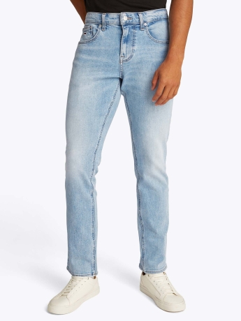 Tommy Jeans pantalone in denim chiaro uomo slim patch logo sul retro