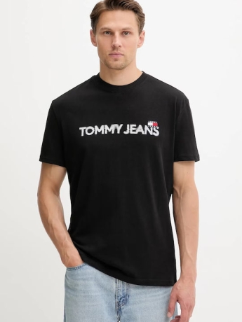 Tommy Jeans tshirt nera uomo in cotone maxi logo sul davanti