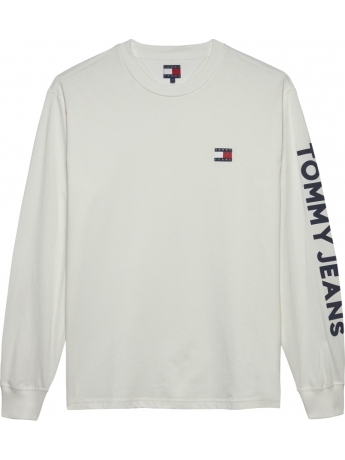 Tommy Jeans tshirt bianca uomo in cotone manica lunga maxi logo sul braccio