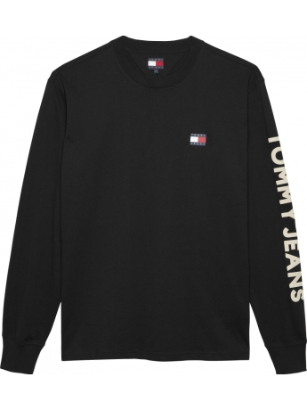 Tommy Jeans tshirt nera uomo in cotone manica lunga maxi logo sul braccio