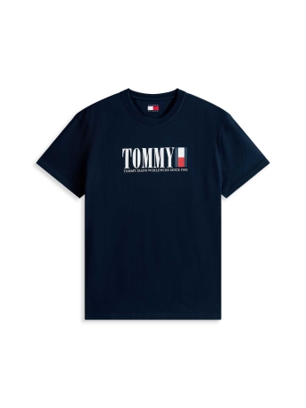Tommy Jeans tshirt blu navy uomo in cotone maxi logo sul davanti