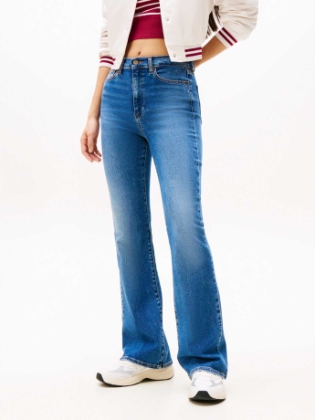 Tommy Jeans pantalone in denim medium donna patch logo sul retro