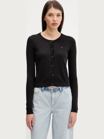 Tommy Jeans cardigan nero donna in cotone con bottoni logo sul petto