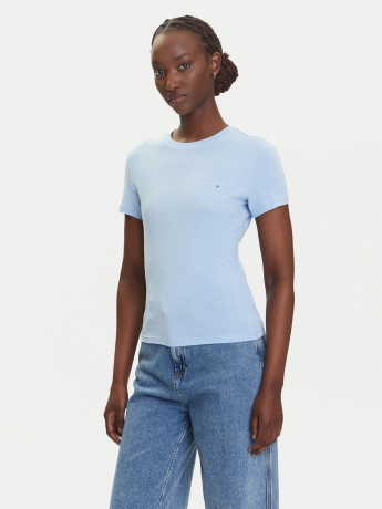 Tommy Jeans tshirt celeste polvere donna in cotone mini logo sul petto