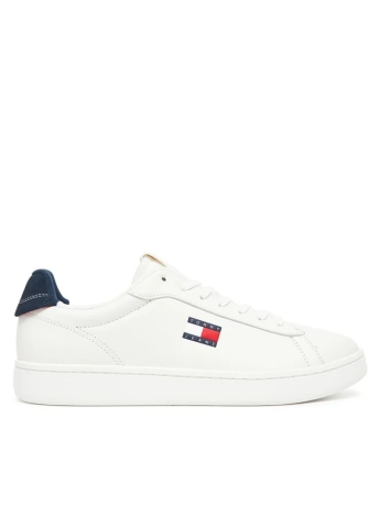 Tommy Jeans scarpe bianche uomo in ecopelle retro blu logo sul lato