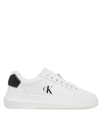Calvin Klein scarpe bianche donna in pelle con dettagli nero lucido logo sul lato