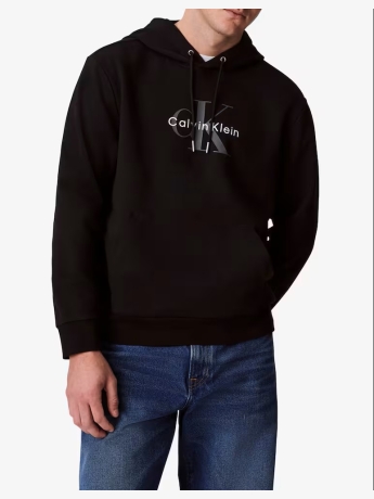 Calvin Klein felpa nera uomo in cotone con cappuccio maxi logo sul davanti