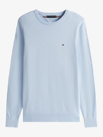 Tommy Hilfiger maglia celeste chiaro uomo in cotone mini logo sul petto