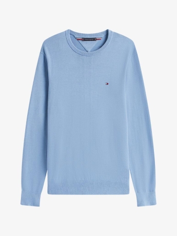 Tommy Hilfiger maglia celeste uomo in cotone mini logo sul petto