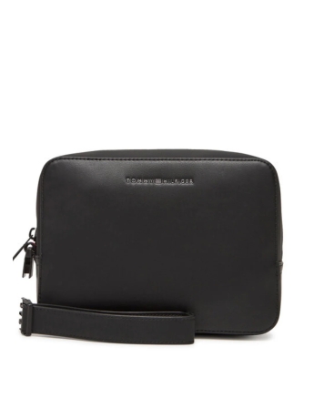 Tommy Hilfiger pochette nera uomo in pelle da polso logo sul davanti