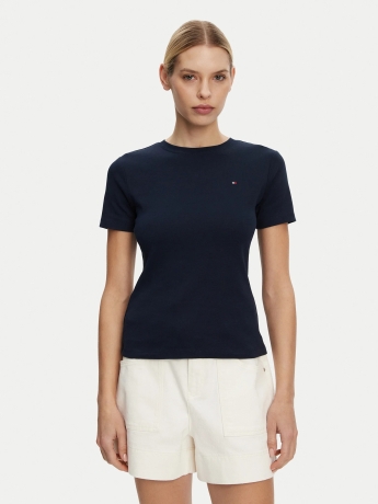 Tommy Hilfiger tshirt blu navy donna in cotone mini logo sul petto