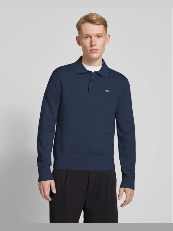 Tommy Jeans polo blu navy uomo manica lunga logo sul petto