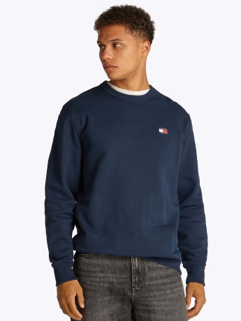 Tommy Jeans felpa blu navy uomo in cotone girocollo logo sul petto