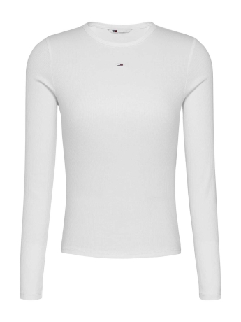 Tommy Jeans tshirt bianca donna in cotone manica lunga a costine logo sul petto