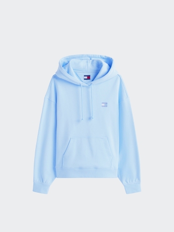 Tommy Jeans felpa celeste donna in cotone con cappuccio logo sul petto
