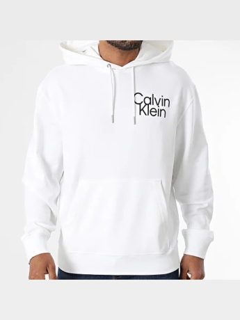 Calvin Klein felpa bianca uomo in cotone con cappuccio logo sul petto