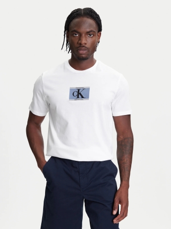 Calvin Klein tshirt bianca uomo in cotone stampa logo sul davanti