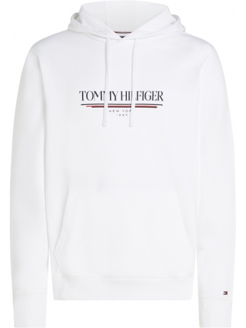Tommy Hilfiger felpa bianca uomo in cotone con cappuccio maxi logo sul davanti