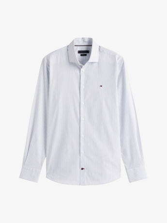 Tommy Hilfiger camicia celeste uomo a righe in popeline mini logo sul petto